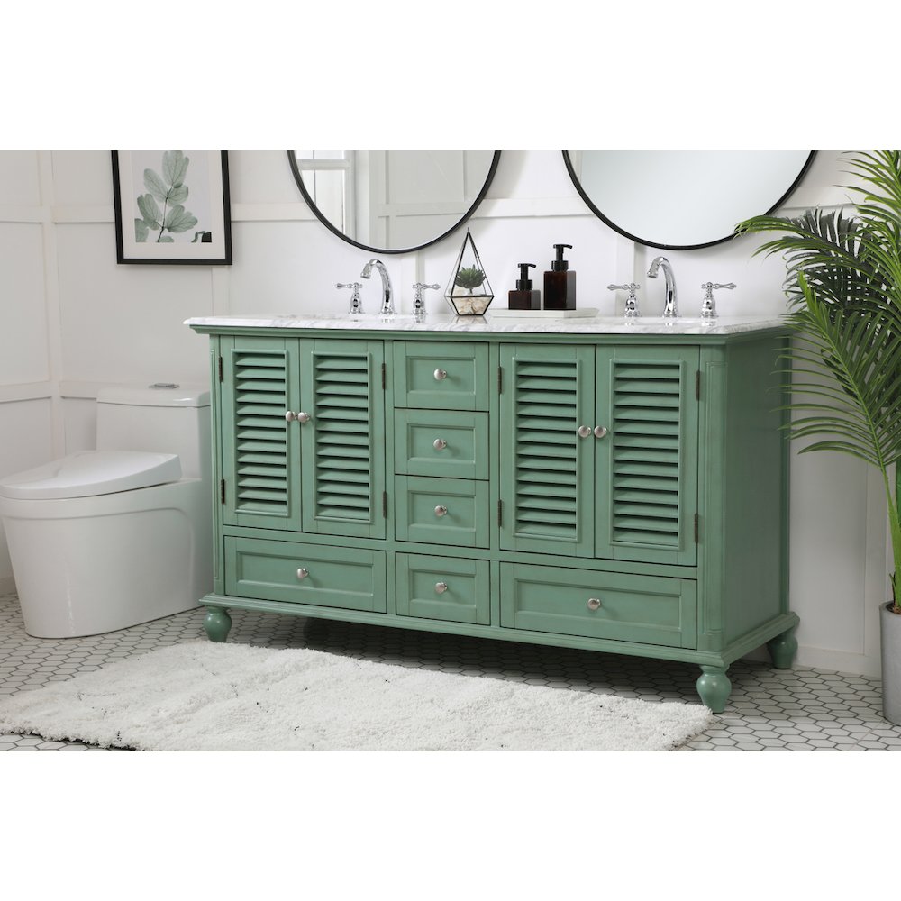 60 inch Double Bathroom Vanity in Vintage Mint