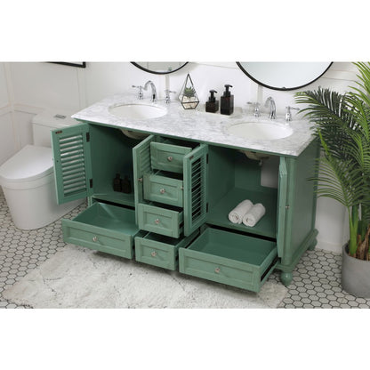 60 inch Double Bathroom Vanity in Vintage Mint