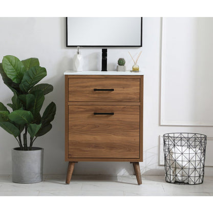 24 inch bathroom vanity in walnut brown
