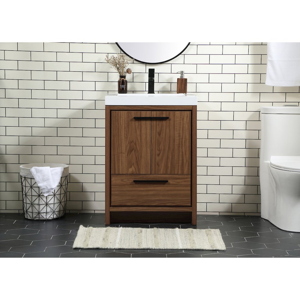 24 inch Single bathroom vanity in walnut brown