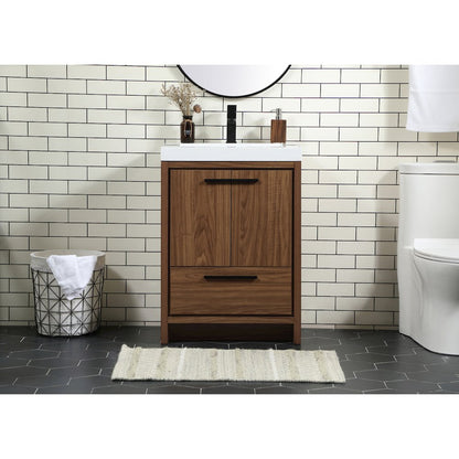 24 inch Single bathroom vanity in walnut brown