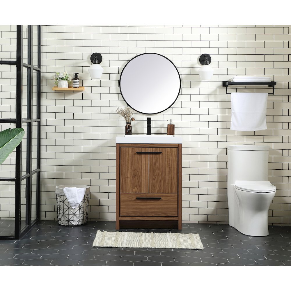 24 inch Single bathroom vanity in walnut brown