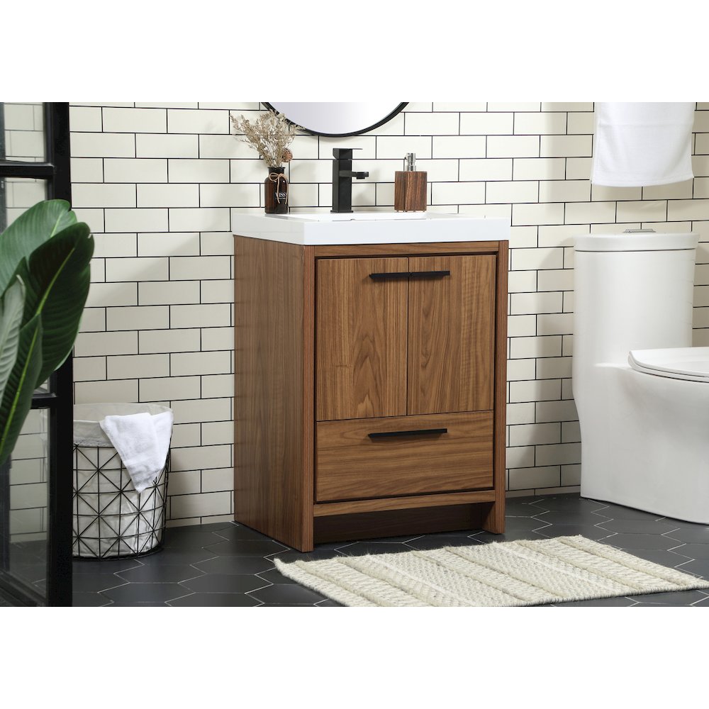 24 inch Single bathroom vanity in walnut brown