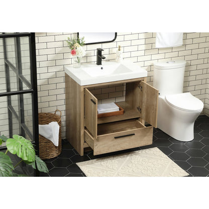 30 inch Single bathroom vanity in natural oak