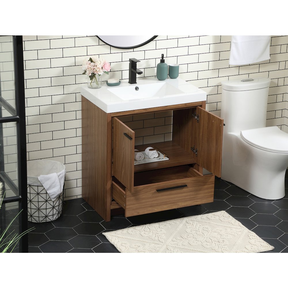 30 inch Single bathroom vanity in walnut brown