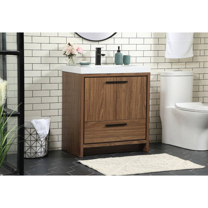 30 inch Single bathroom vanity in walnut brown