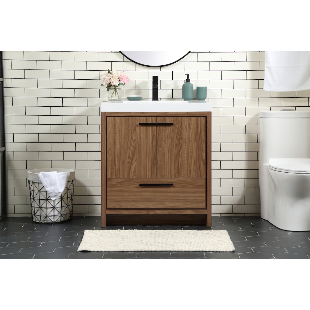 30 inch Single bathroom vanity in walnut brown