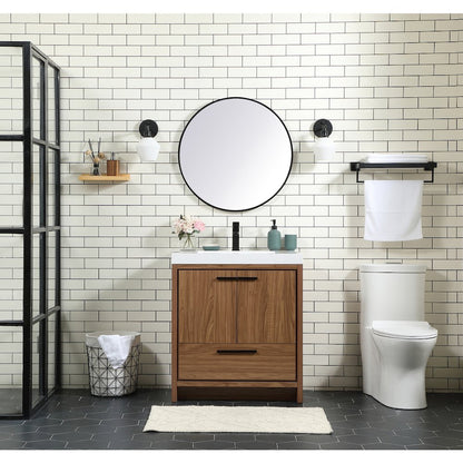 30 inch Single bathroom vanity in walnut brown