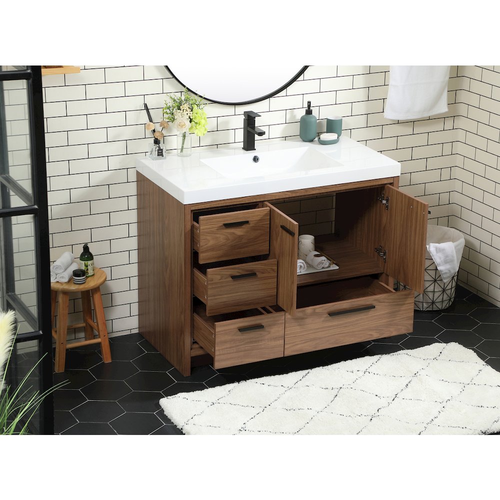 42 inch Single bathroom vanity in walnut brown