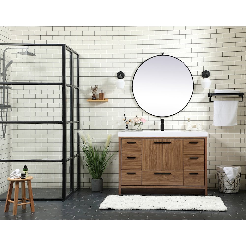 48 inch Single bathroom vanity in walnut brown
