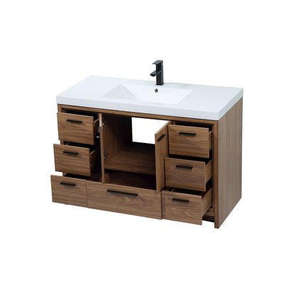 48 inch Single bathroom vanity in walnut brown