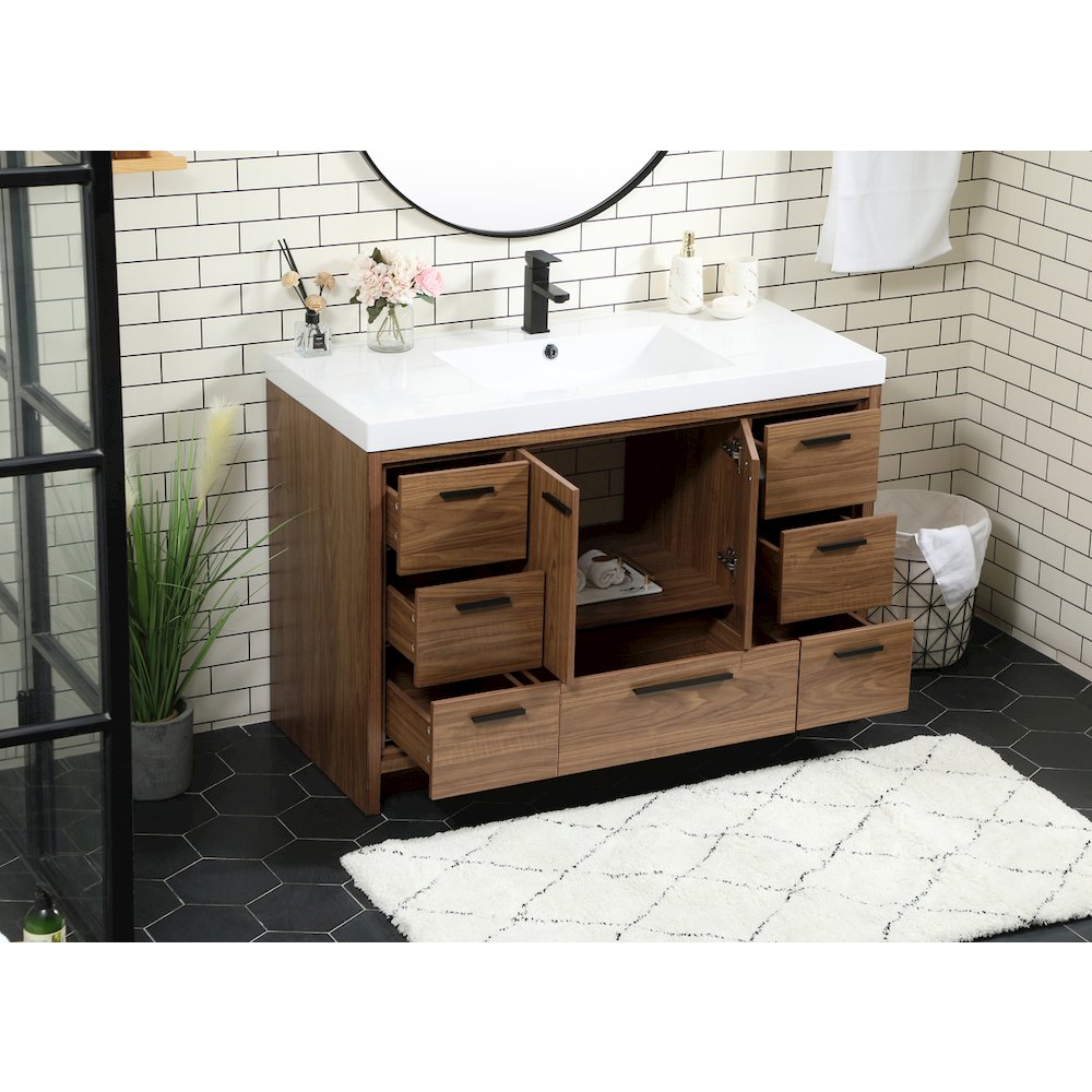 48 inch Single bathroom vanity in walnut brown