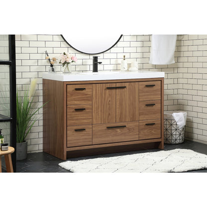 48 inch Single bathroom vanity in walnut brown