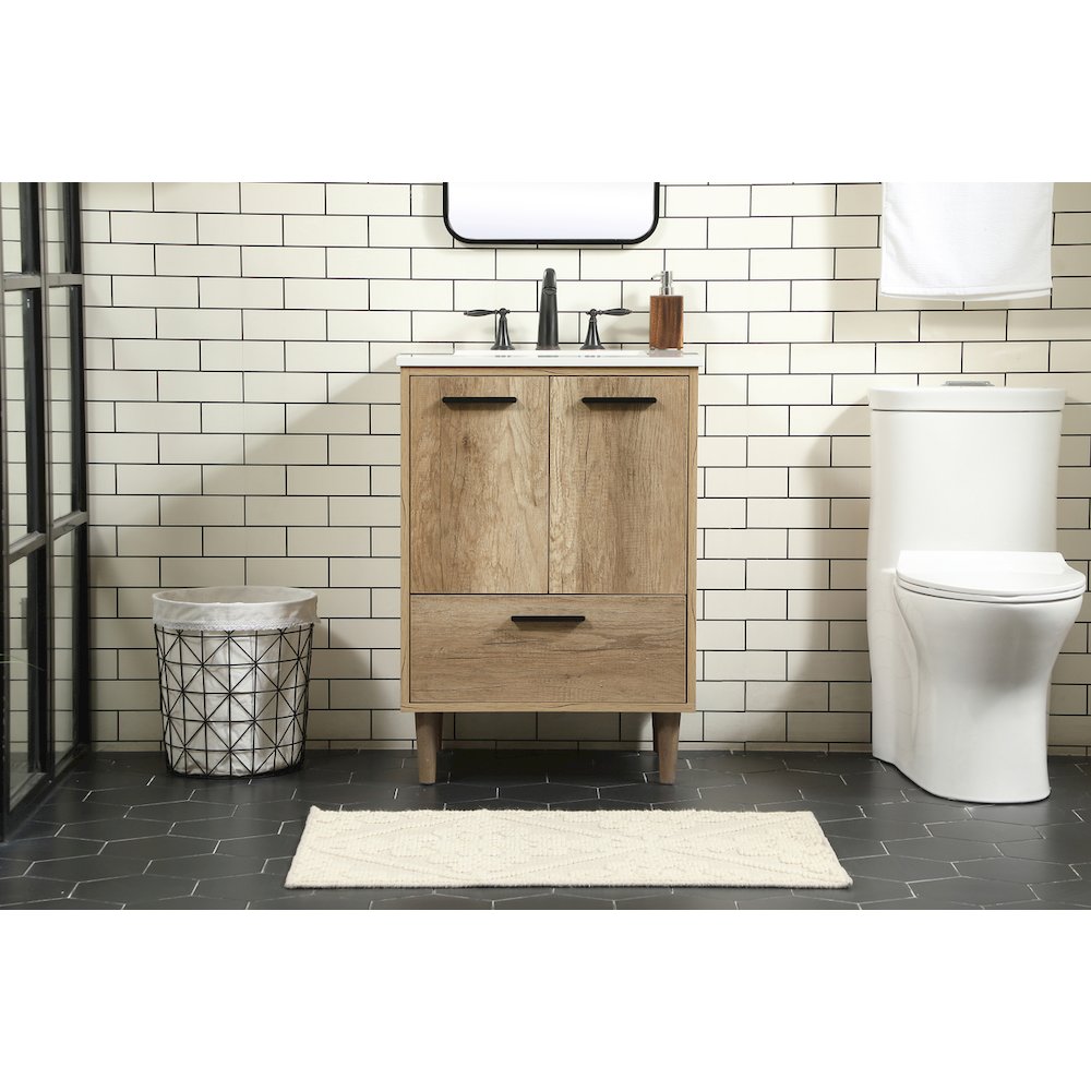 24 inch Single bathroom vanity in natural oak