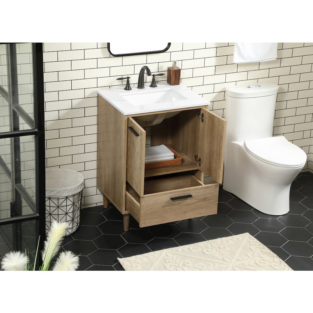 24 inch Single bathroom vanity in natural oak