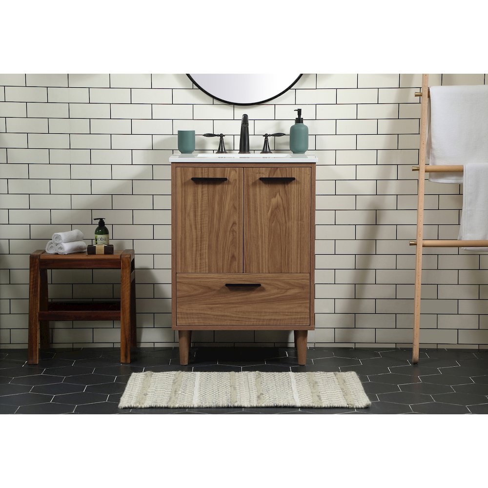 24 inch Single bathroom vanity in walnut brown