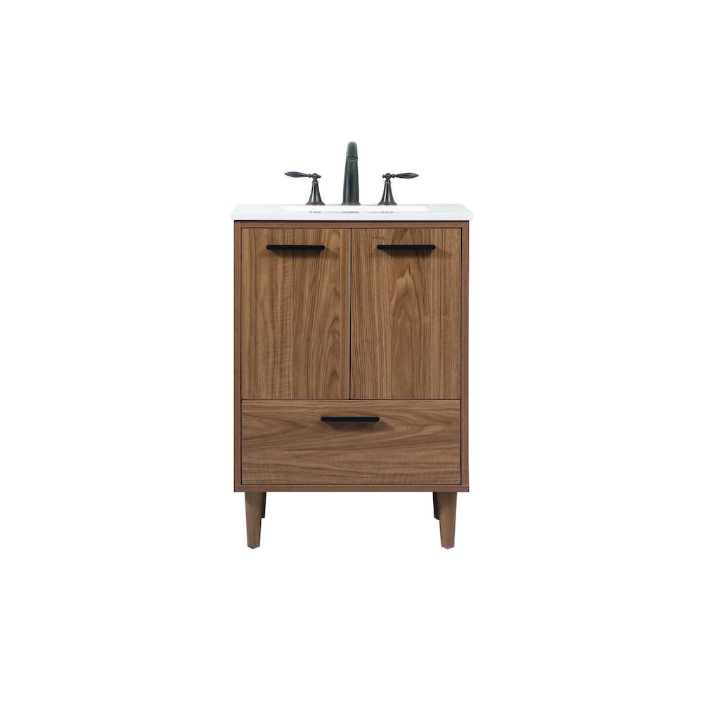 24 inch Single bathroom vanity in walnut brown