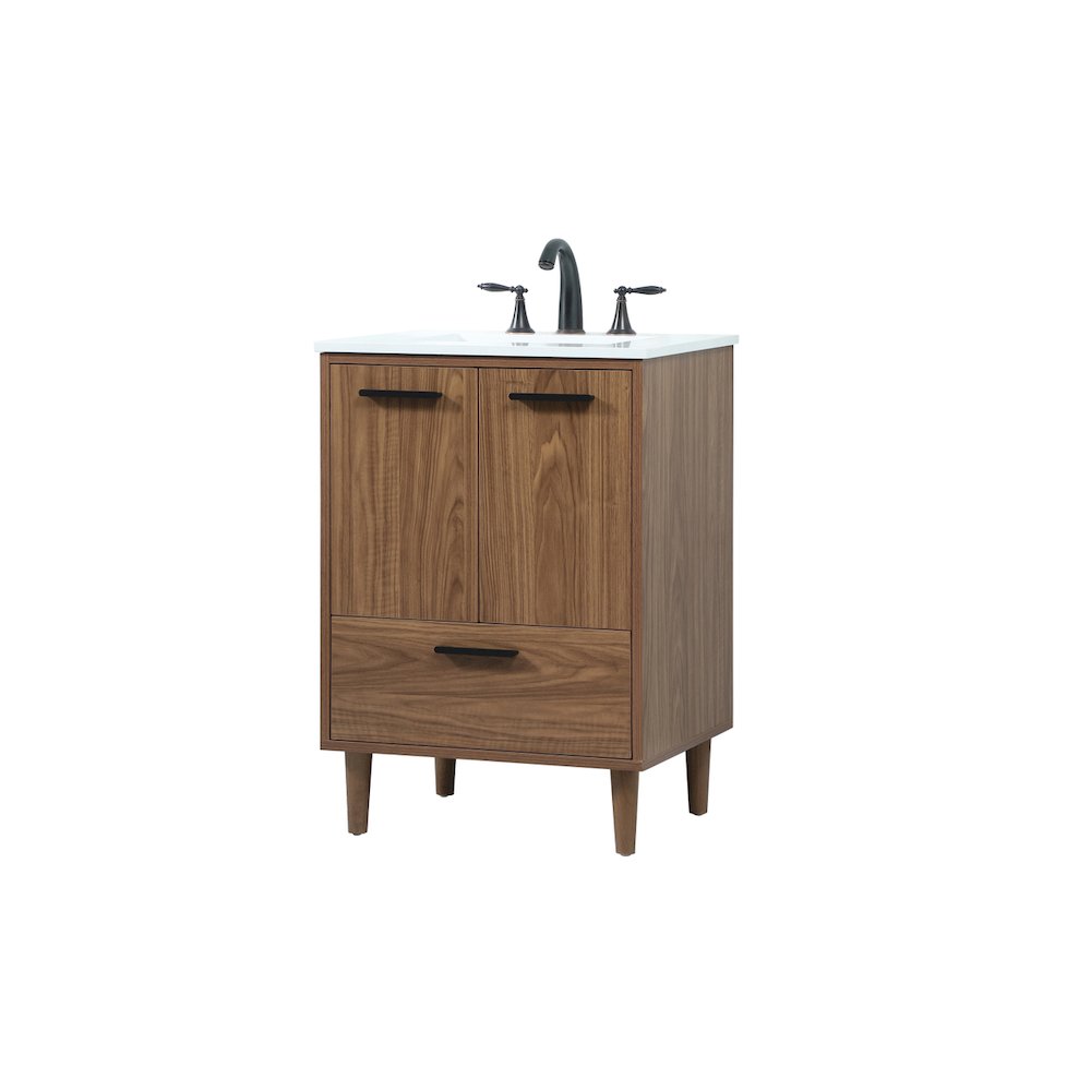 24 inch Single bathroom vanity in walnut brown