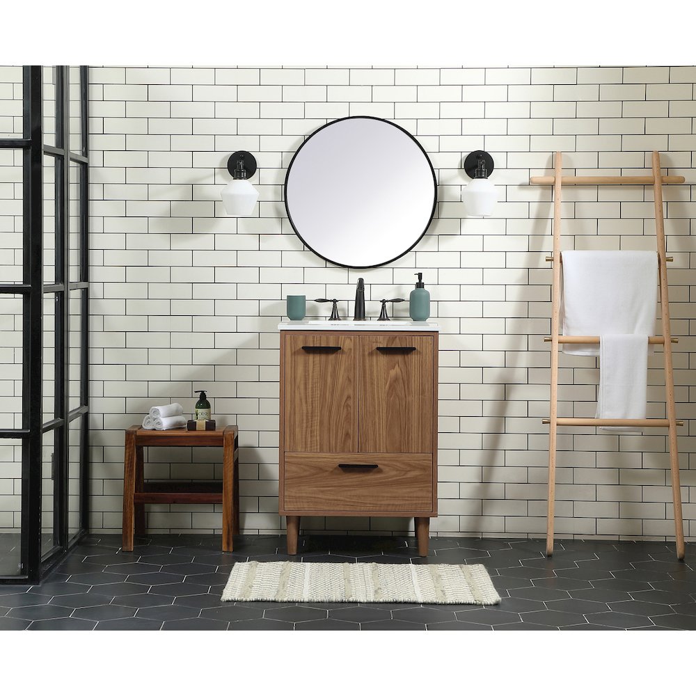 24 inch Single bathroom vanity in walnut brown