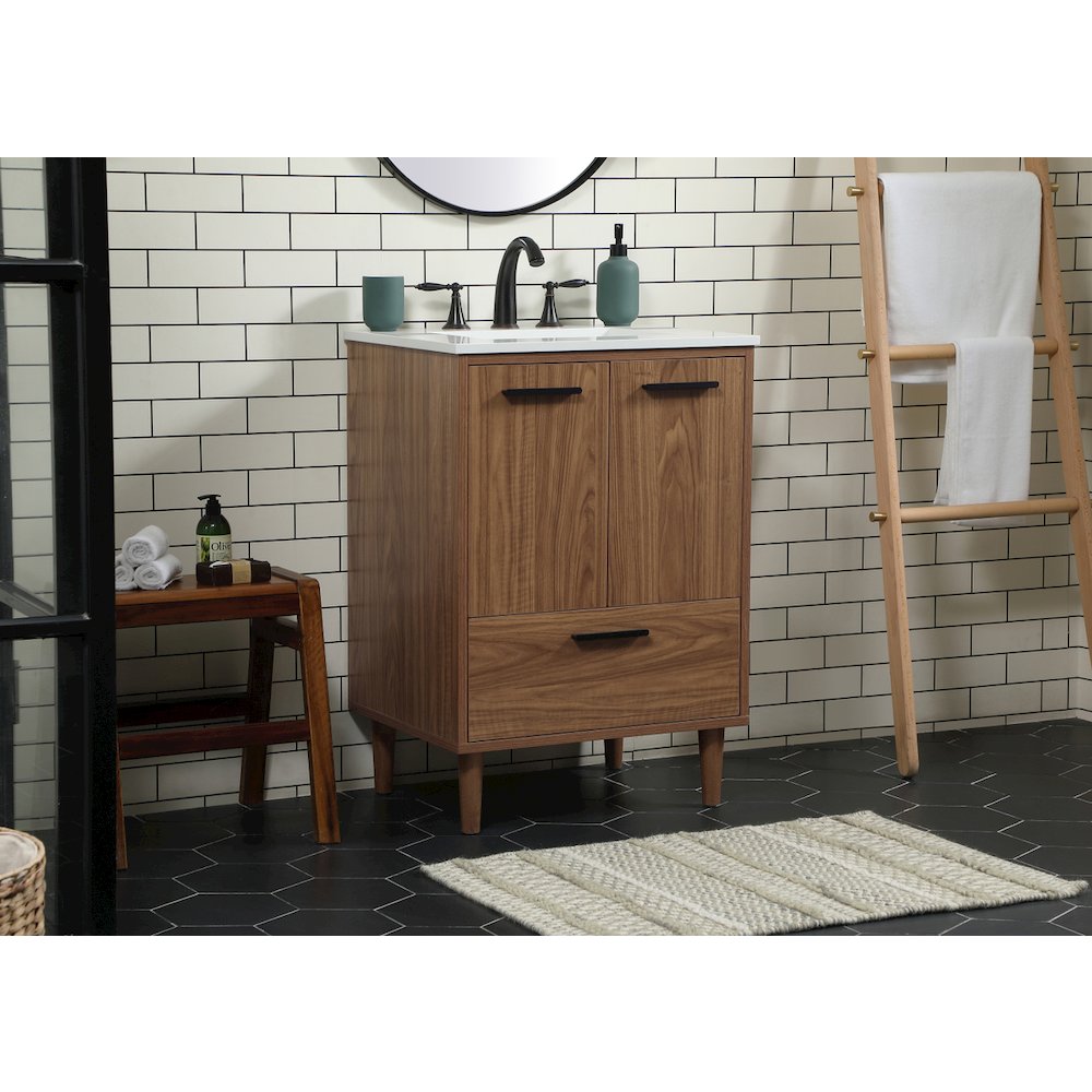 24 inch Single bathroom vanity in walnut brown