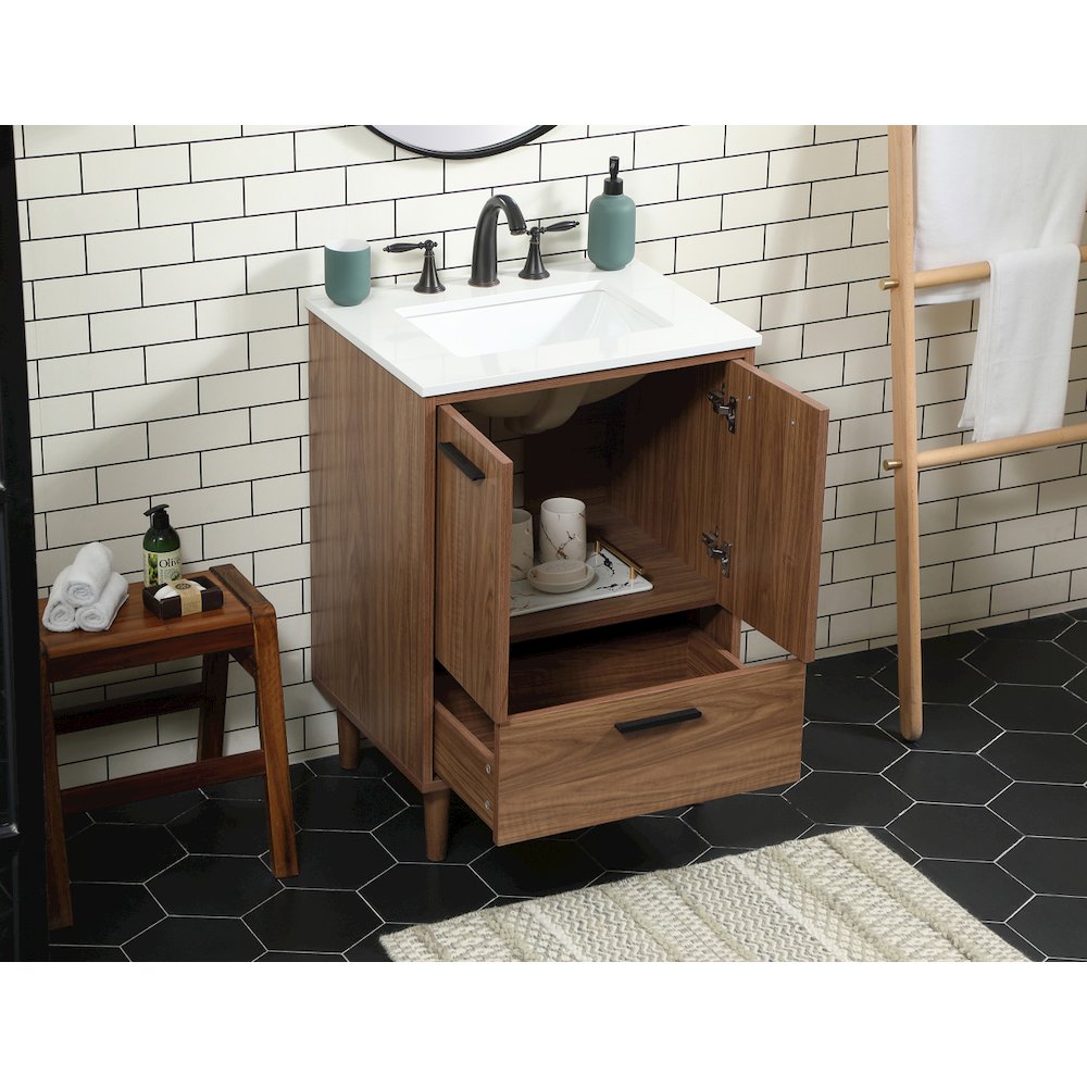 24 inch Single bathroom vanity in walnut brown