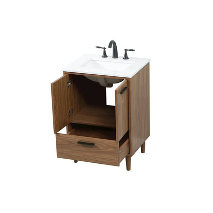 24 inch Single bathroom vanity in walnut brown