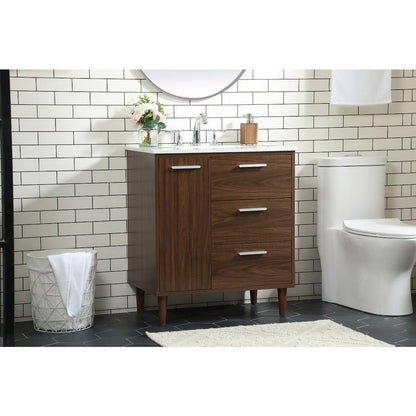 30 inch bathroom vanity in Walnut