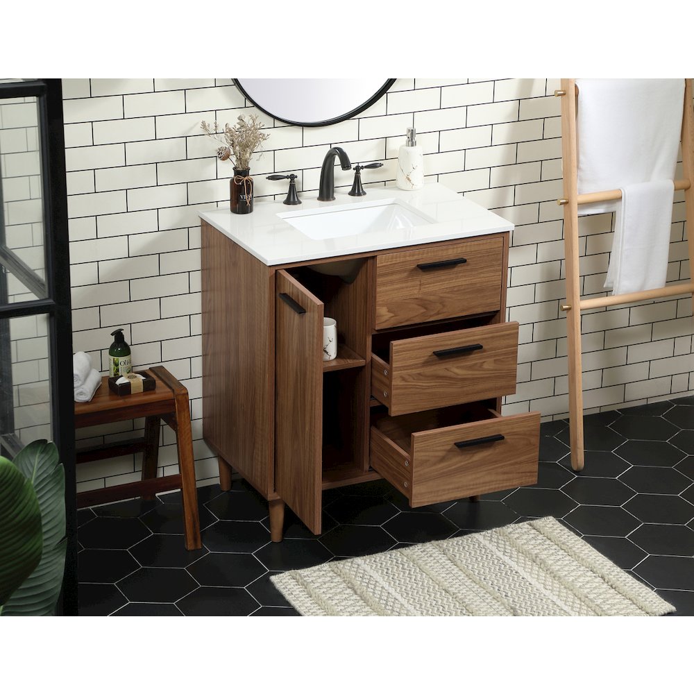 30 inch Single bathroom vanity in walnut brown