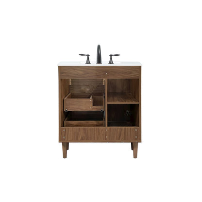 30 inch Single bathroom vanity in walnut brown