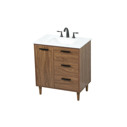 30 inch Single bathroom vanity in walnut brown