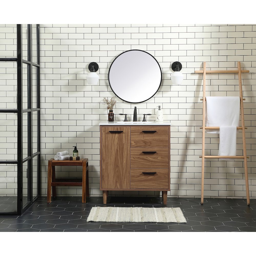 30 inch Single bathroom vanity in walnut brown