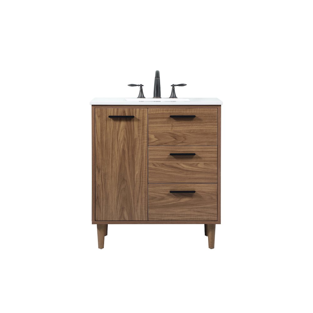 30 inch Single bathroom vanity in walnut brown