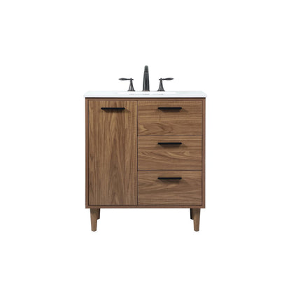 30 inch Single bathroom vanity in walnut brown
