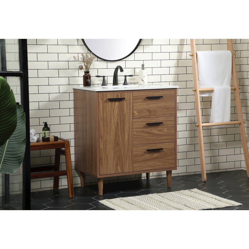 30 inch Single bathroom vanity in walnut brown