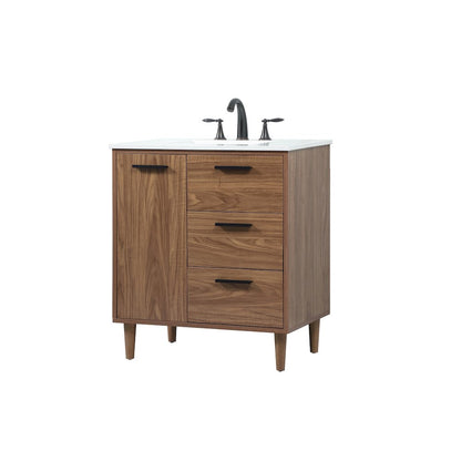30 inch Single bathroom vanity in walnut brown