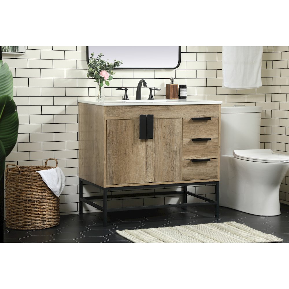 36 inch Single bathroom vanity in natural oak