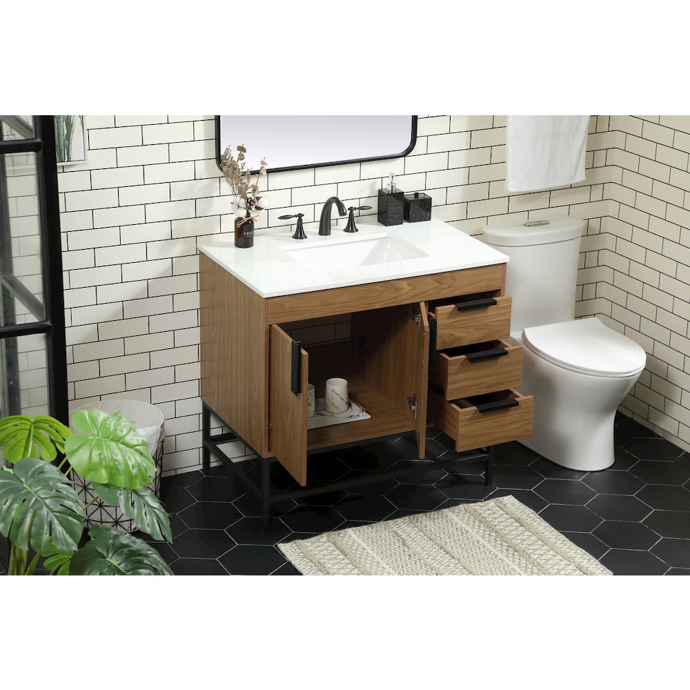 36 inch Single bathroom vanity in walnut brown