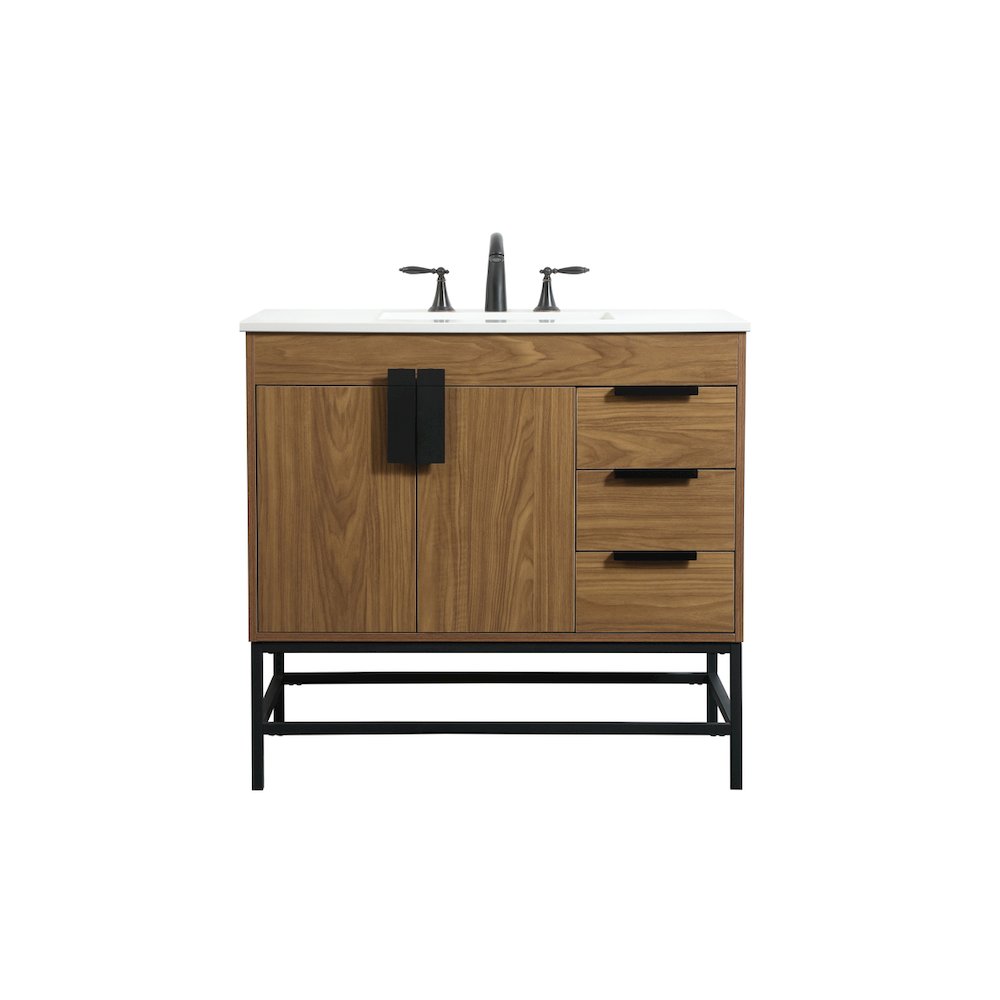36 inch Single bathroom vanity in walnut brown