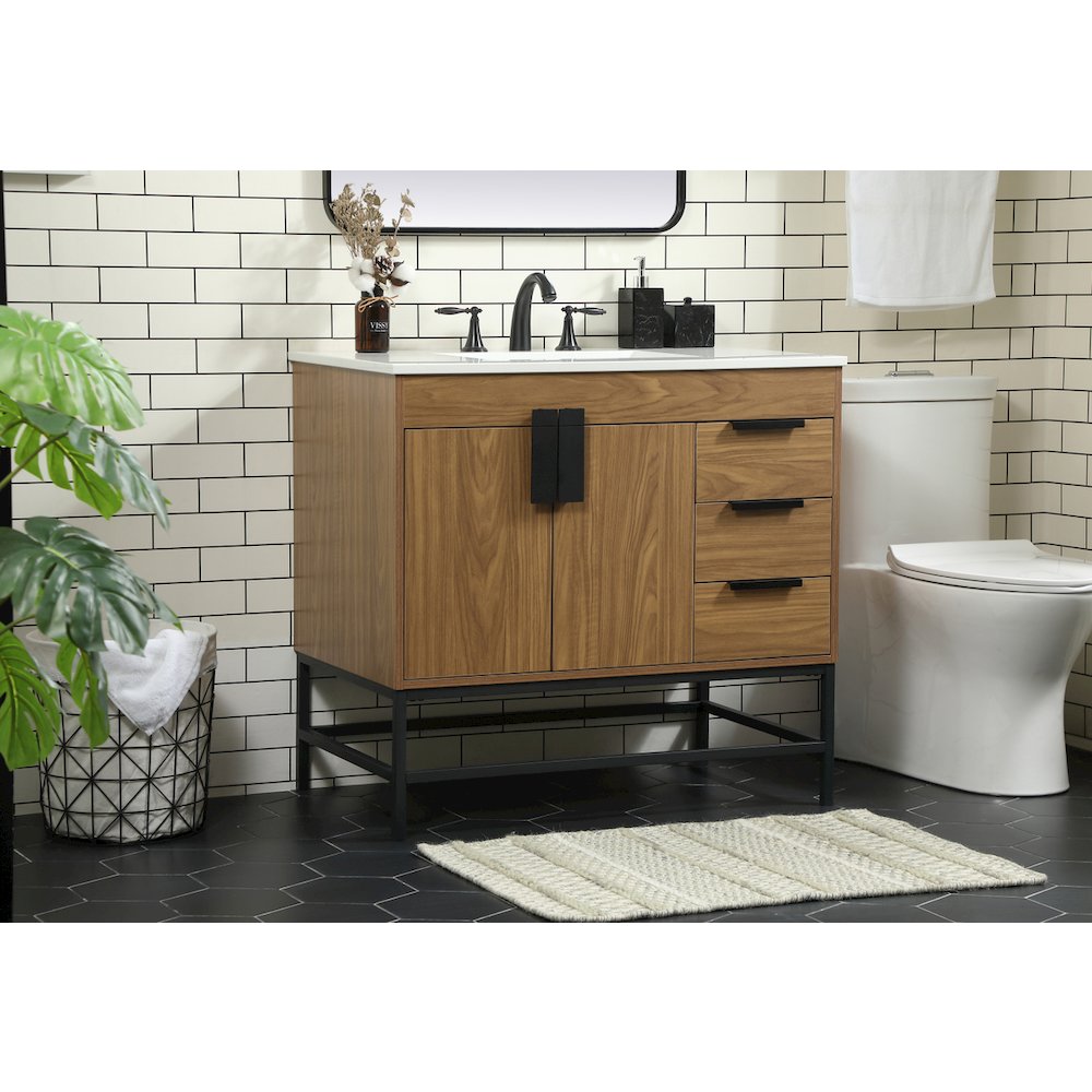 36 inch Single bathroom vanity in walnut brown