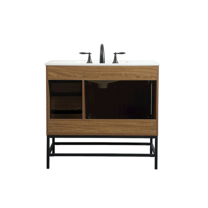 36 inch Single bathroom vanity in walnut brown