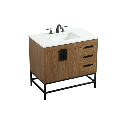36 inch Single bathroom vanity in walnut brown