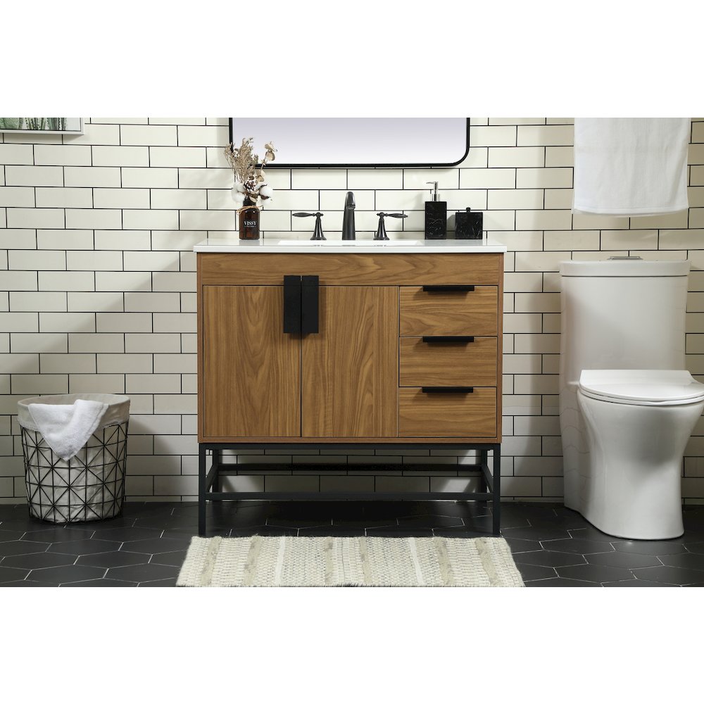 36 inch Single bathroom vanity in walnut brown