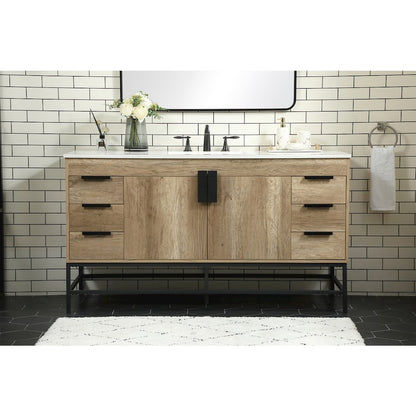 60 inch Single bathroom vanity in natural oak