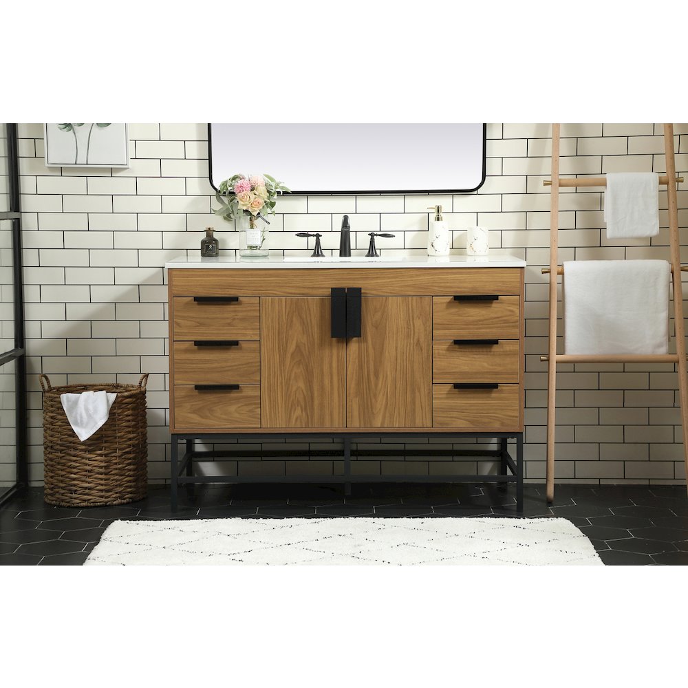 48 inch Single bathroom vanity in walnut brown