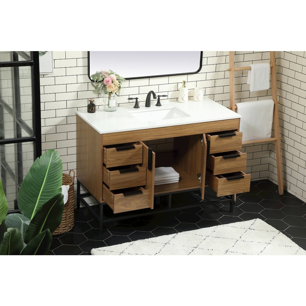48 inch Single bathroom vanity in walnut brown