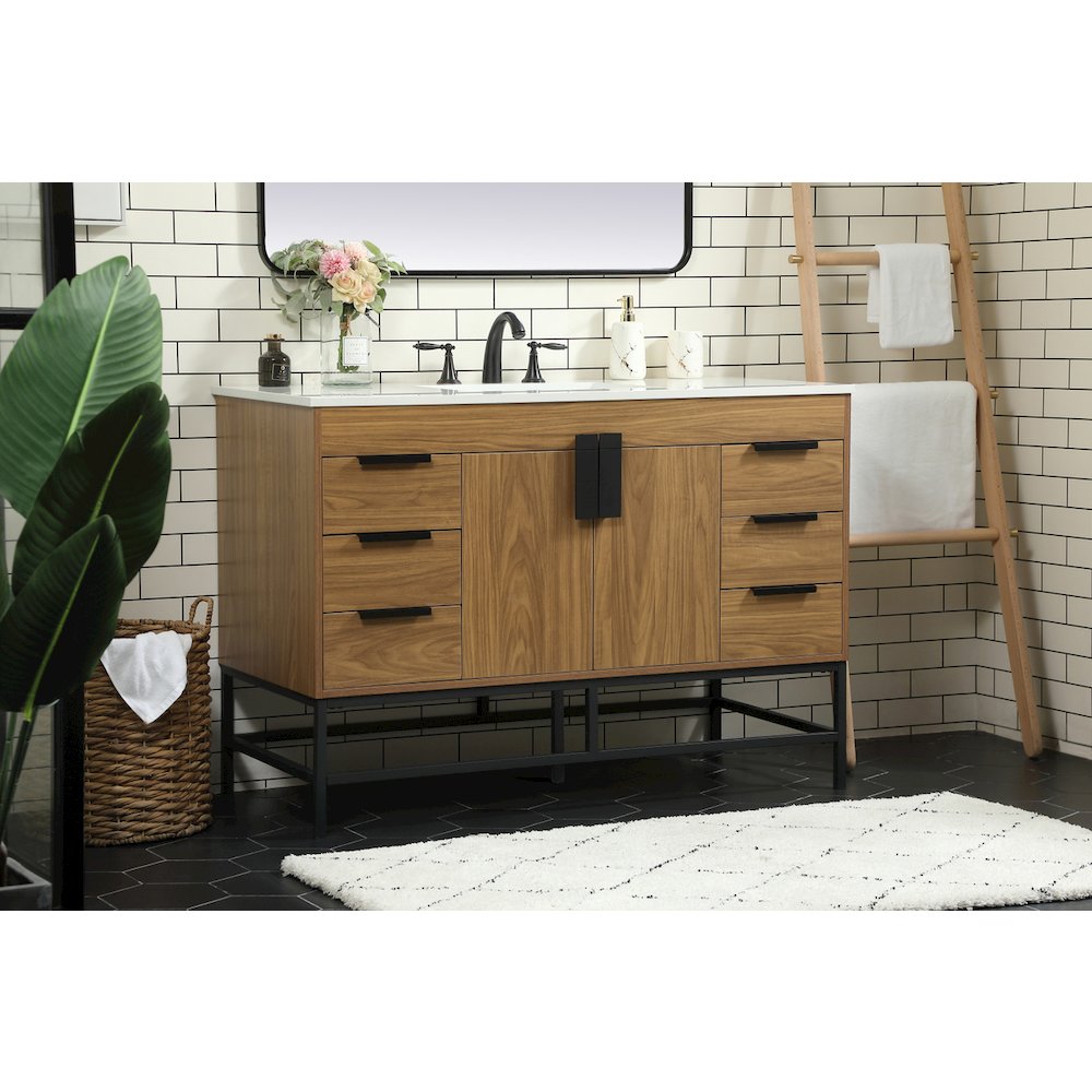 48 inch Single bathroom vanity in walnut brown