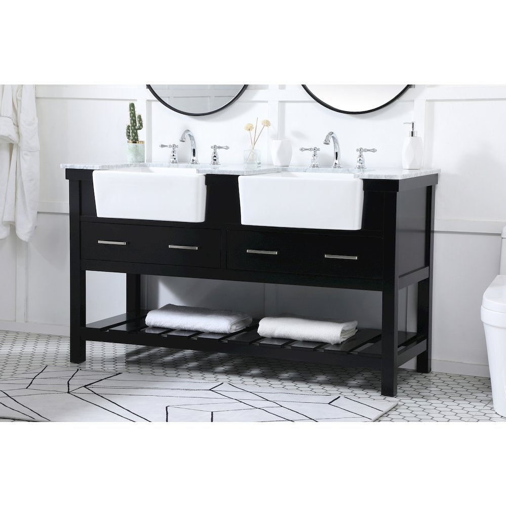 60 inch double bathroom vanity in black