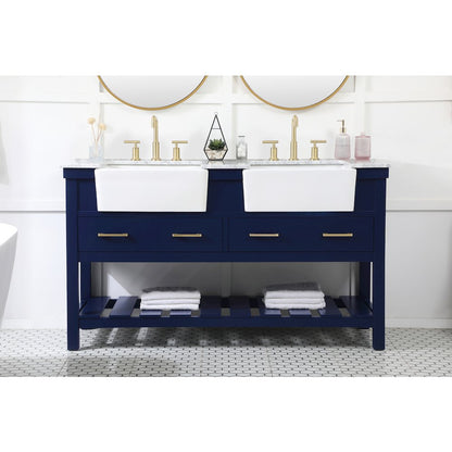 60 inch double bathroom vanity in blue