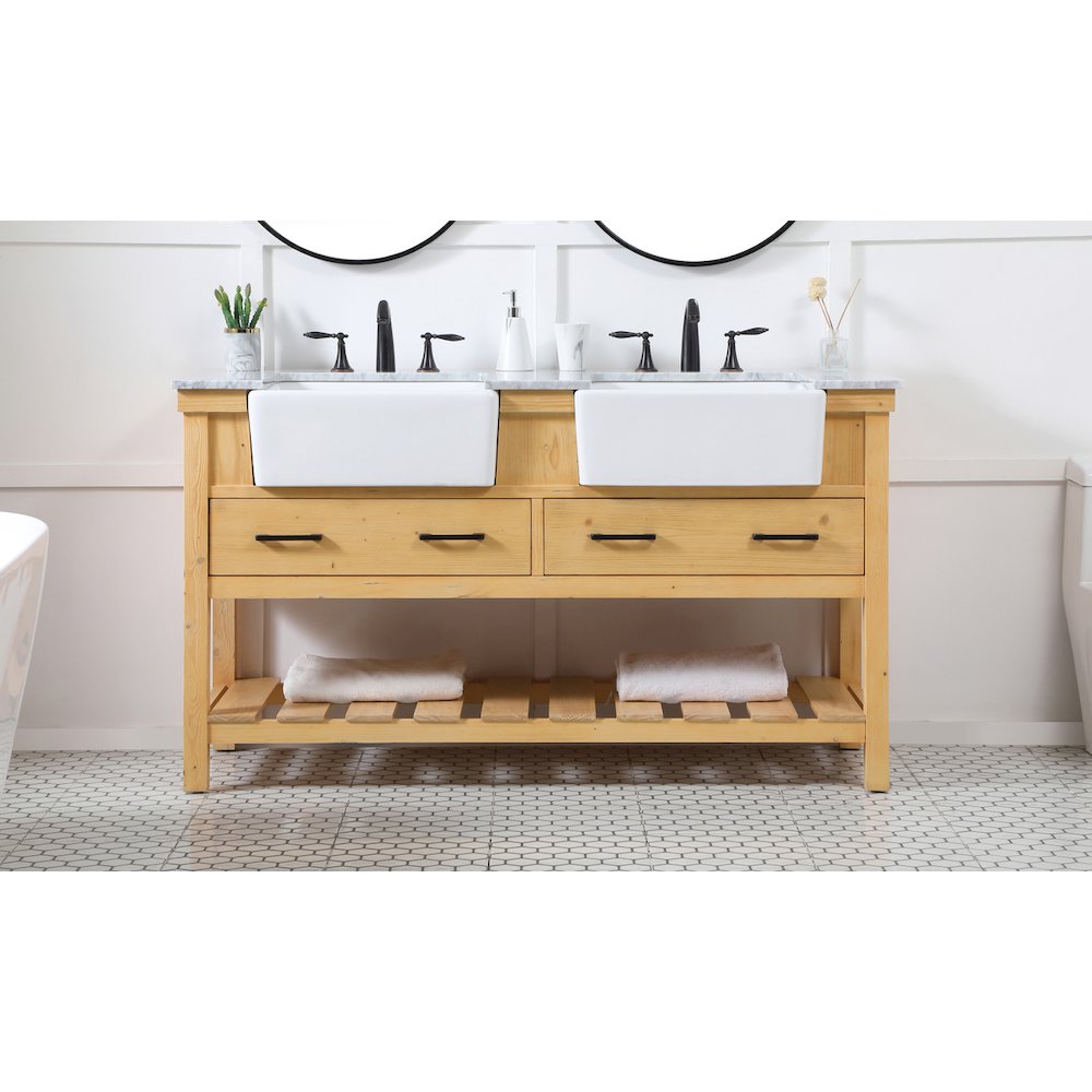 60 inch double bathroom vanity in natural wood