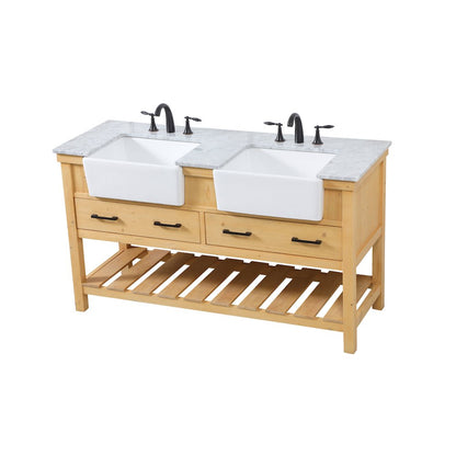 60 inch double bathroom vanity in natural wood